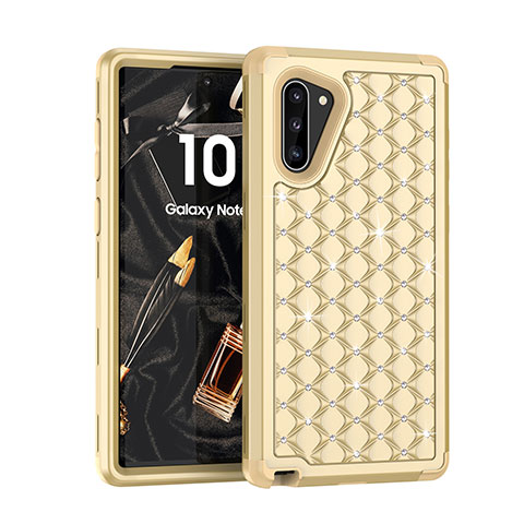 Funda Bumper Silicona y Plastico Carcasa Frontal y Trasera 360 Grados Bling-Bling U01 para Samsung Galaxy Note 10 5G Oro