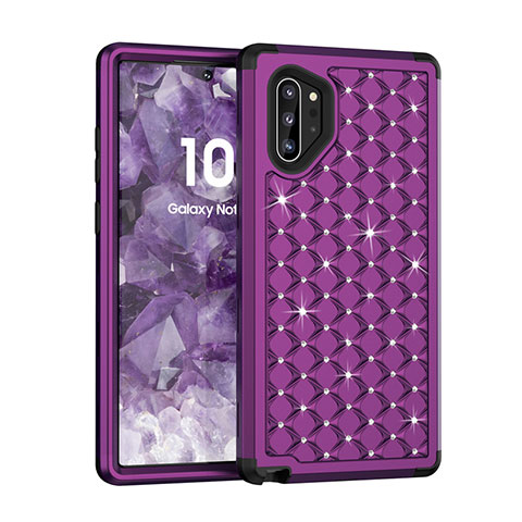 Funda Bumper Silicona y Plastico Carcasa Frontal y Trasera 360 Grados Bling-Bling U01 para Samsung Galaxy Note 10 Plus 5G Morado