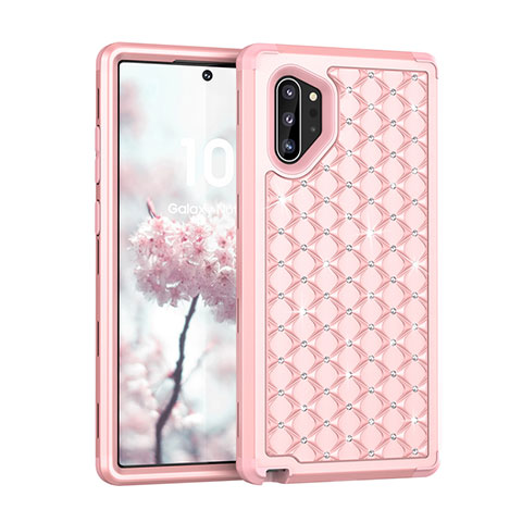 Funda Bumper Silicona y Plastico Carcasa Frontal y Trasera 360 Grados Bling-Bling U01 para Samsung Galaxy Note 10 Plus 5G Oro Rosa