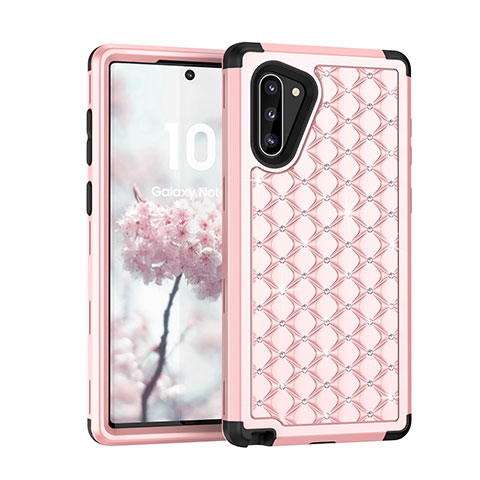 Funda Bumper Silicona y Plastico Carcasa Frontal y Trasera 360 Grados Bling-Bling U01 para Samsung Galaxy Note 10 Rosa