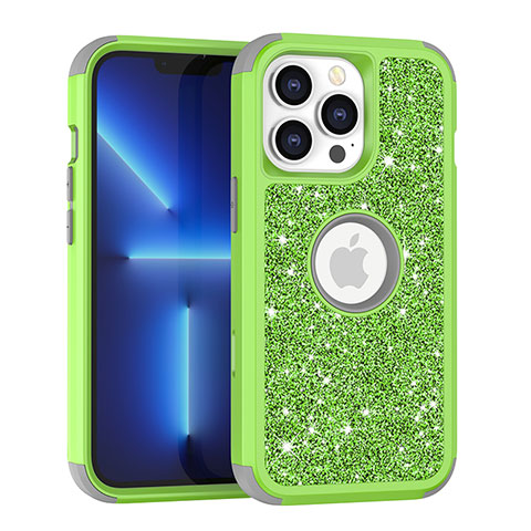 Funda Bumper Silicona y Plastico Carcasa Frontal y Trasera 360 Grados Bling-Bling YJ1 para Apple iPhone 13 Pro Verde