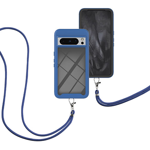 Funda Bumper Silicona y Plastico Carcasa Frontal y Trasera 360 Grados con Acollador Cordon Lanyard para Google Pixel 8 Pro 5G Azul