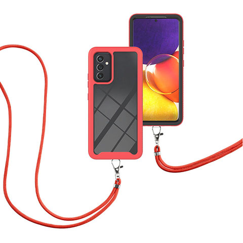 Funda Bumper Silicona y Plastico Carcasa Frontal y Trasera 360 Grados con Acollador Cordon Lanyard para Samsung Galaxy A05s Rojo