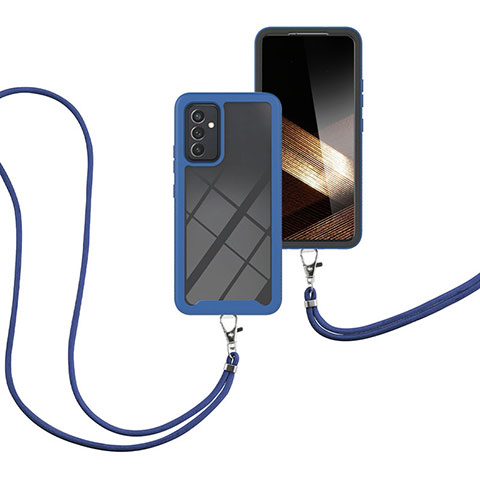 Funda Bumper Silicona y Plastico Carcasa Frontal y Trasera 360 Grados con Acollador Cordon Lanyard para Samsung Galaxy A15 4G Azul