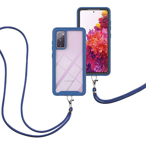 Funda Bumper Silicona y Plastico Carcasa Frontal y Trasera 360 Grados con Acollador Cordon Lanyard para Samsung Galaxy S20 FE 4G Azul