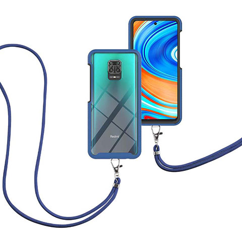 Funda Bumper Silicona y Plastico Carcasa Frontal y Trasera 360 Grados con Acollador Cordon Lanyard para Xiaomi Poco M2 Pro Azul