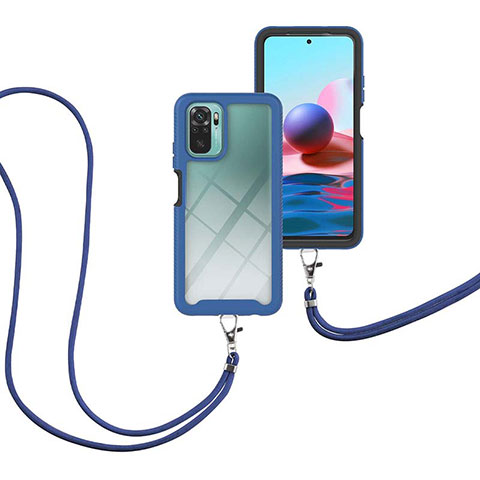 Funda Bumper Silicona y Plastico Carcasa Frontal y Trasera 360 Grados con Acollador Cordon Lanyard para Xiaomi Poco M5S Azul