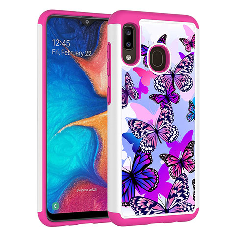 Funda Bumper Silicona y Plastico Carcasa Frontal y Trasera 360 Grados JX1 para Samsung Galaxy A20 Morado