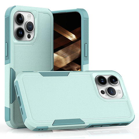 Funda Bumper Silicona y Plastico Carcasa Frontal y Trasera 360 Grados MQ1 para Apple iPhone 14 Pro Cian