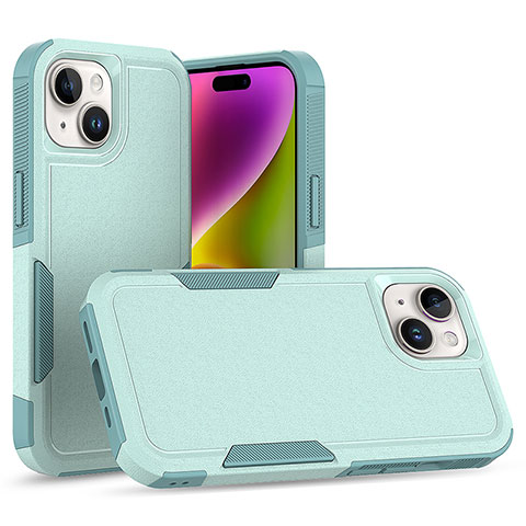 Funda Bumper Silicona y Plastico Carcasa Frontal y Trasera 360 Grados MQ1 para Apple iPhone 15 Plus Cian