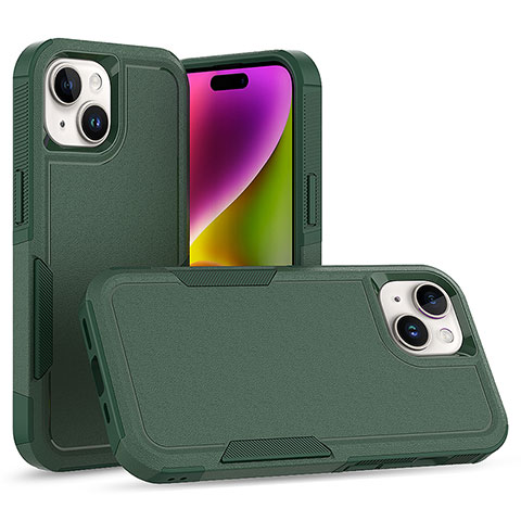 Funda Bumper Silicona y Plastico Carcasa Frontal y Trasera 360 Grados MQ1 para Apple iPhone 15 Plus Verde Noche