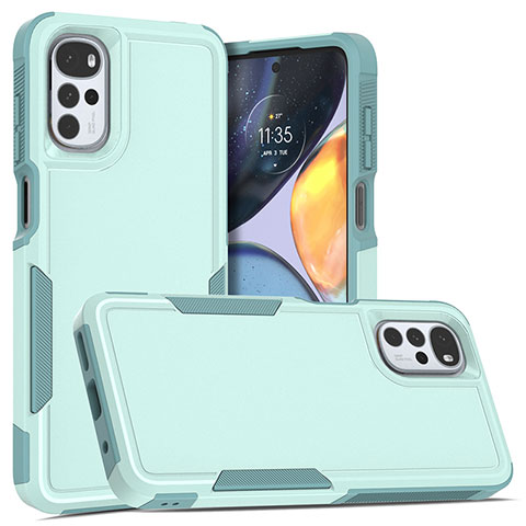 Funda Bumper Silicona y Plastico Carcasa Frontal y Trasera 360 Grados MQ1 para Motorola Moto G22 Cian