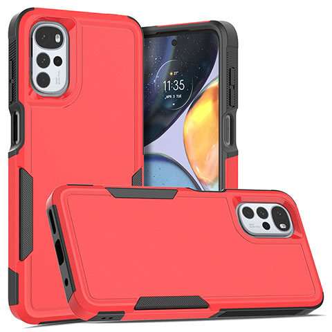 Funda Bumper Silicona y Plastico Carcasa Frontal y Trasera 360 Grados MQ1 para Motorola Moto G22 Rojo