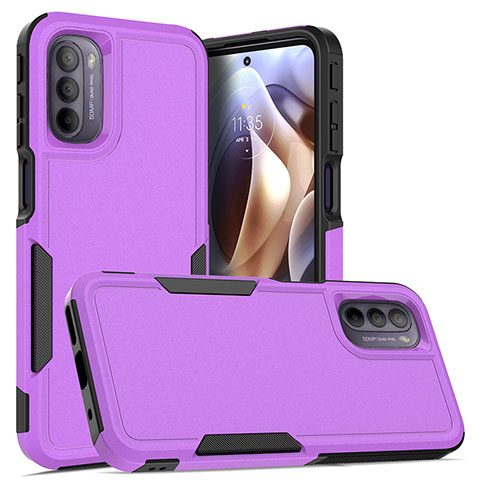 Funda Bumper Silicona y Plastico Carcasa Frontal y Trasera 360 Grados MQ1 para Motorola Moto G31 Morado