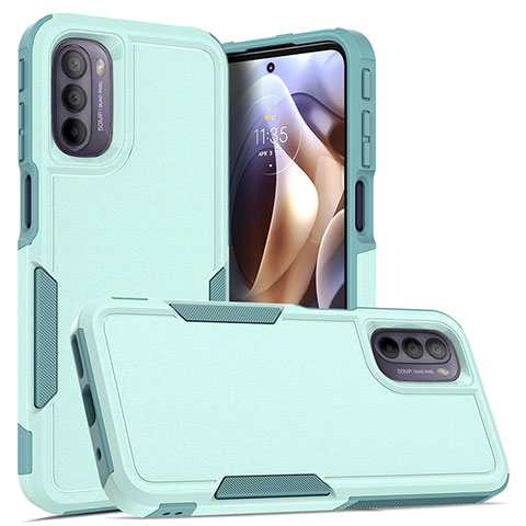 Funda Bumper Silicona y Plastico Carcasa Frontal y Trasera 360 Grados MQ1 para Motorola Moto G41 Cian