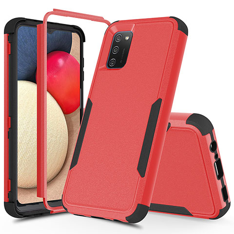 Funda Bumper Silicona y Plastico Carcasa Frontal y Trasera 360 Grados MQ1 para Samsung Galaxy A02s Rojo