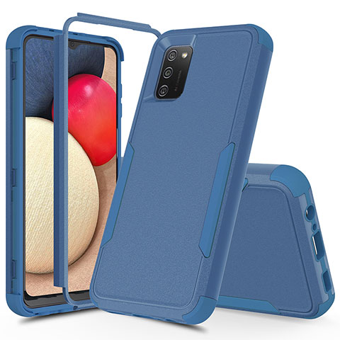 Funda Bumper Silicona y Plastico Carcasa Frontal y Trasera 360 Grados MQ1 para Samsung Galaxy A03s Azul