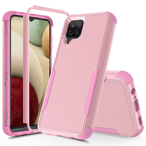 Funda Bumper Silicona y Plastico Carcasa Frontal y Trasera 360 Grados MQ1 para Samsung Galaxy A12 Oro Rosa