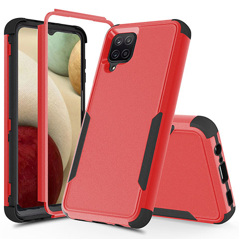 Funda Bumper Silicona y Plastico Carcasa Frontal y Trasera 360 Grados MQ1 para Samsung Galaxy A12 Rojo