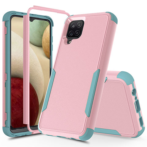 Funda Bumper Silicona y Plastico Carcasa Frontal y Trasera 360 Grados MQ1 para Samsung Galaxy A12 Rosa