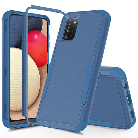 Funda Bumper Silicona y Plastico Carcasa Frontal y Trasera 360 Grados MQ1 para Samsung Galaxy F02S SM-E025F Azul