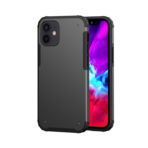 Funda Bumper Silicona y Plastico Carcasa Frontal y Trasera 360 Grados para Apple iPhone 12 Negro