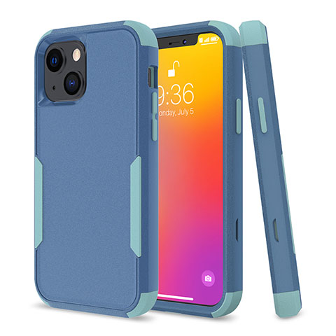 Funda Bumper Silicona y Plastico Carcasa Frontal y Trasera 360 Grados para Apple iPhone 13 Azul Cielo