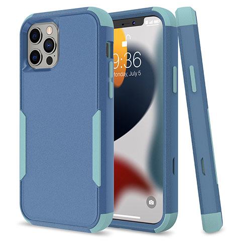 Funda Bumper Silicona y Plastico Carcasa Frontal y Trasera 360 Grados para Apple iPhone 13 Pro Max Azul Cielo