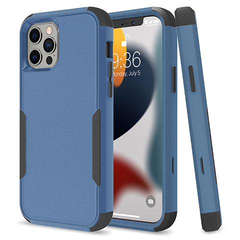 Funda Bumper Silicona y Plastico Carcasa Frontal y Trasera 360 Grados para Apple iPhone 13 Pro Max Azul y Negro