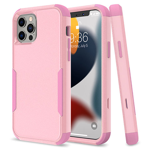 Funda Bumper Silicona y Plastico Carcasa Frontal y Trasera 360 Grados para Apple iPhone 13 Pro Rosa Roja