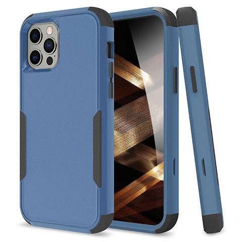 Funda Bumper Silicona y Plastico Carcasa Frontal y Trasera 360 Grados para Apple iPhone 16 Pro Max Azul y Negro