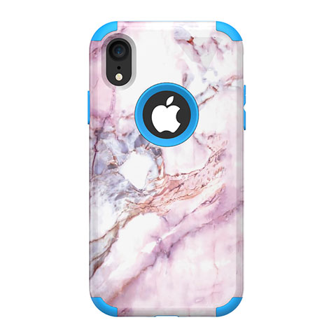 Funda Bumper Silicona y Plastico Carcasa Frontal y Trasera 360 Grados para Apple iPhone XR Azul