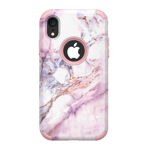 Funda Bumper Silicona y Plastico Carcasa Frontal y Trasera 360 Grados para Apple iPhone XR Oro Rosa