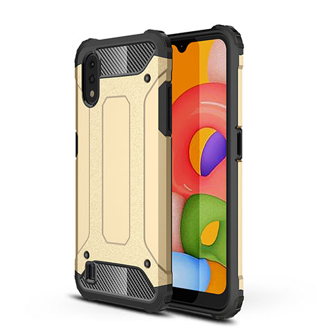 Funda Bumper Silicona y Plastico Carcasa Frontal y Trasera 360 Grados para Samsung Galaxy A01 SM-A015 Oro