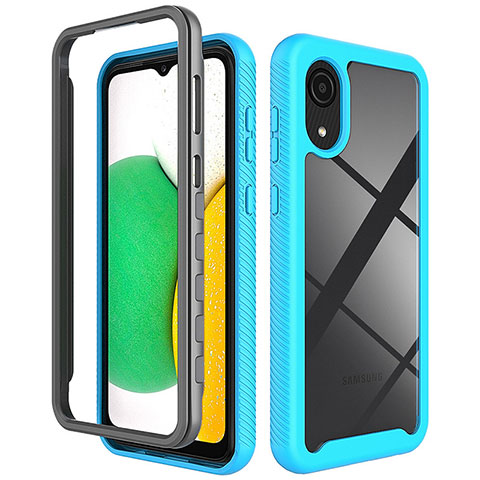 Funda Bumper Silicona y Plastico Carcasa Frontal y Trasera 360 Grados para Samsung Galaxy A03 Core Azul Cielo