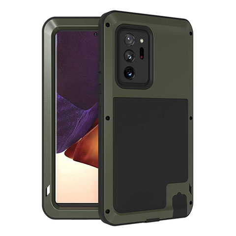 Funda Bumper Silicona y Plastico Carcasa Frontal y Trasera 360 Grados para Samsung Galaxy Note 20 Ultra 5G Ejercito Verde