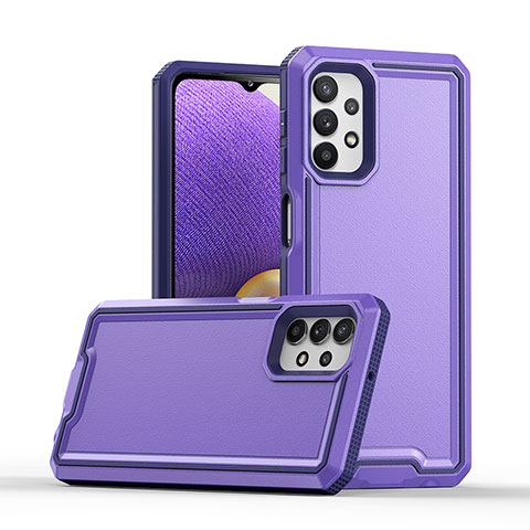 Funda Bumper Silicona y Plastico Carcasa Frontal y Trasera 360 Grados Q01W para Samsung Galaxy A32 5G Morado