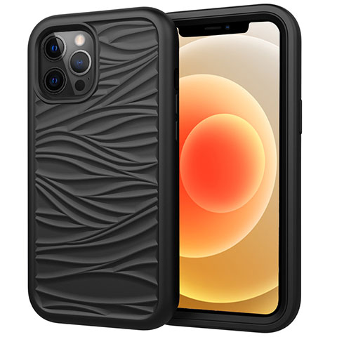 Funda Bumper Silicona y Plastico Carcasa Frontal y Trasera 360 Grados R01 para Apple iPhone 12 Pro Max Negro