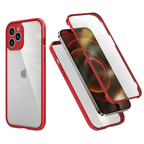 Funda Bumper Silicona y Plastico Carcasa Frontal y Trasera 360 Grados R05 para Apple iPhone 12 Pro Max Rojo