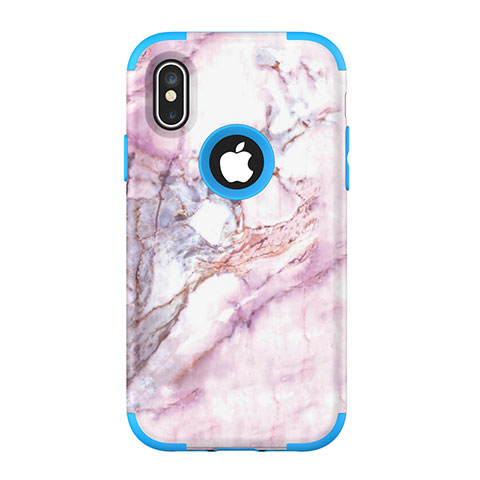 Funda Bumper Silicona y Plastico Carcasa Frontal y Trasera 360 Grados U01 para Apple iPhone X Azul