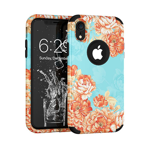 Funda Bumper Silicona y Plastico Carcasa Frontal y Trasera 360 Grados U01 para Apple iPhone XR Cian