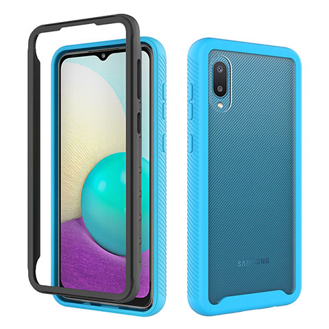 Funda Bumper Silicona y Plastico Carcasa Frontal y Trasera 360 Grados U01 para Samsung Galaxy A02 Azul y Negro