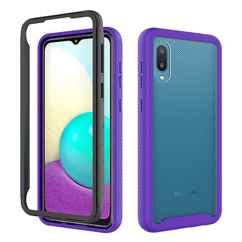 Funda Bumper Silicona y Plastico Carcasa Frontal y Trasera 360 Grados U01 para Samsung Galaxy A02 Morado