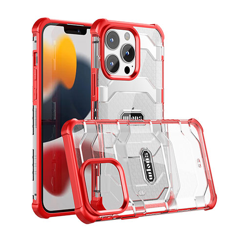 Funda Bumper Silicona y Plastico Carcasa Frontal y Trasera 360 Grados U03 para Apple iPhone 13 Pro Max Rojo