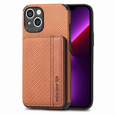 Funda Bumper Silicona y Plastico Carcasa Frontal y Trasera 360 Grados U05 para Apple iPhone 13 Mini Marron