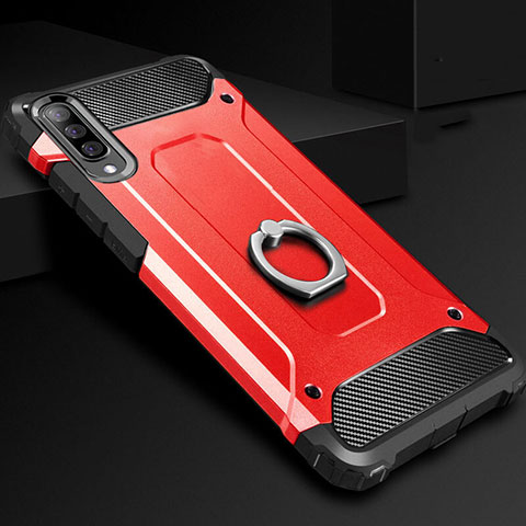 Funda Bumper Silicona y Plastico Mate Carcasa con Anillo de dedo Soporte H01 para Samsung Galaxy A70S Rojo