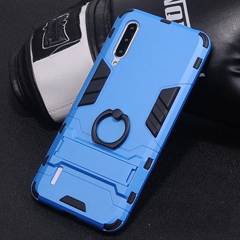 Funda Bumper Silicona y Plastico Mate Carcasa con Anillo de dedo Soporte H01 para Xiaomi Mi A3 Azul Cielo