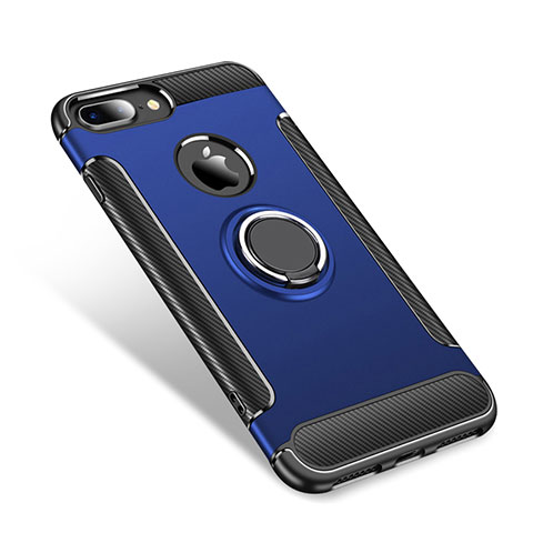 Funda Bumper Silicona y Plastico Mate Carcasa con Anillo de dedo Soporte para Apple iPhone 7 Plus Azul