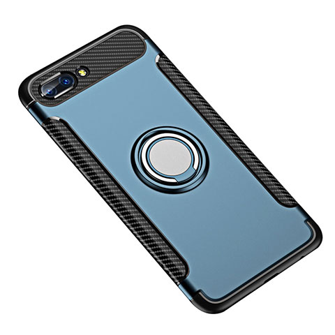 Funda Bumper Silicona y Plastico Mate Carcasa con Anillo de dedo Soporte para Huawei Honor 10 Azul