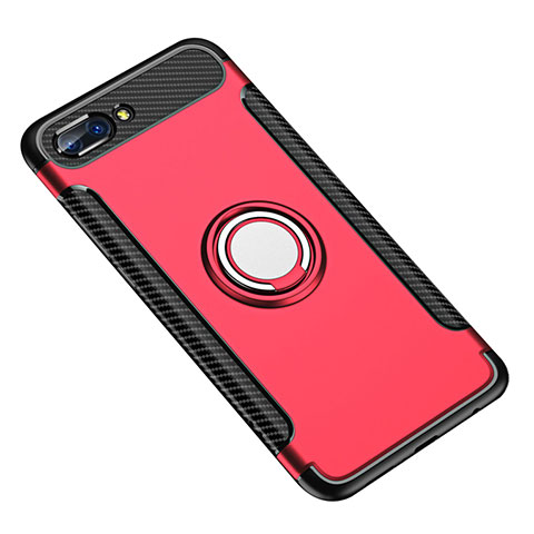 Funda Bumper Silicona y Plastico Mate Carcasa con Anillo de dedo Soporte para Huawei Honor 10 Rojo